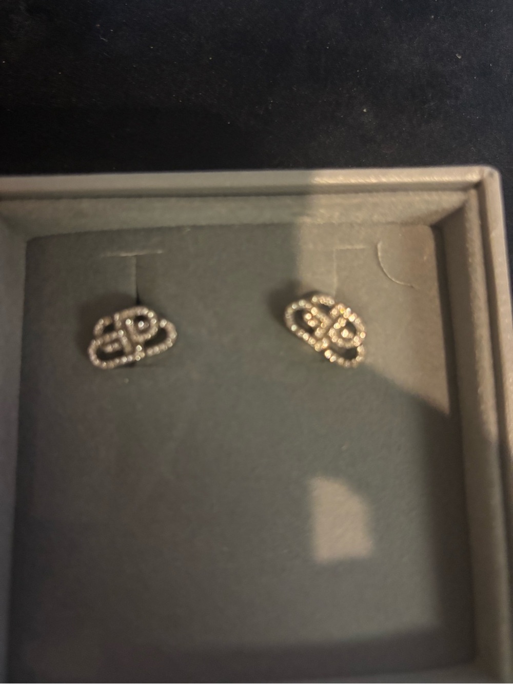 Balenciaga Black and Silver Pavé Interlocking Logo Stud Earrings